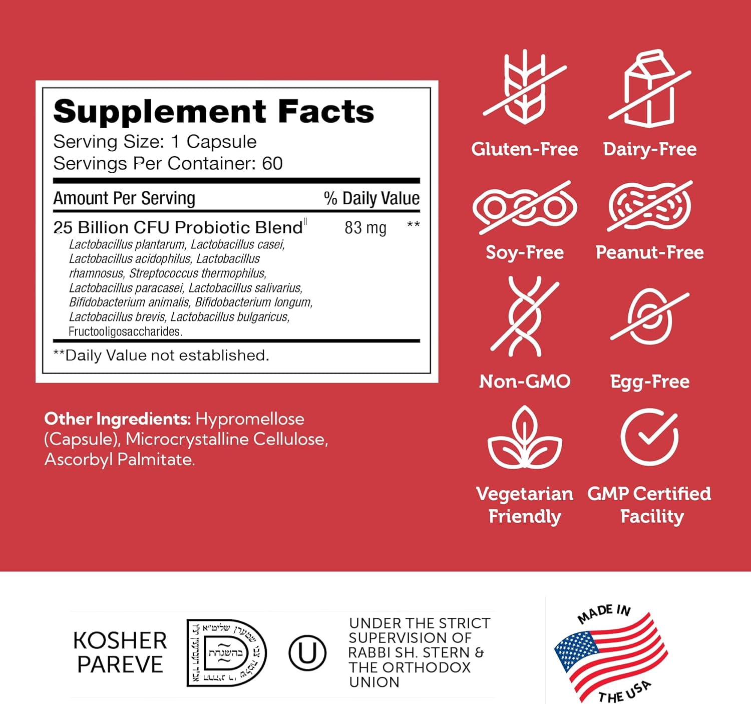 Zahler BioDophilus25, Advanced Probiotic Formula, 25 Billion CFU, 60 Capsules, Probiotic, Probiotics, Probiotic Supplement