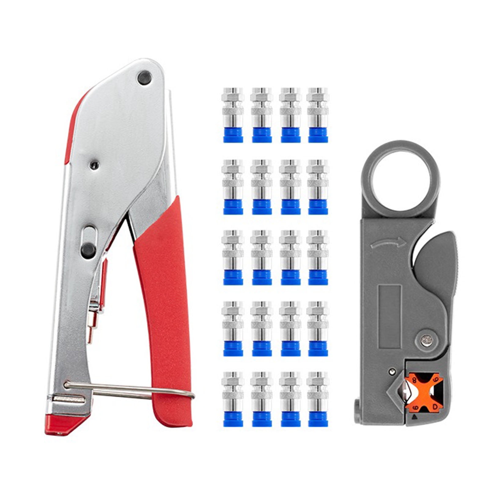 Coaxial Cable Crimping Pliers Set Wire Stripping Tool RG6/RG59 with F Connectors