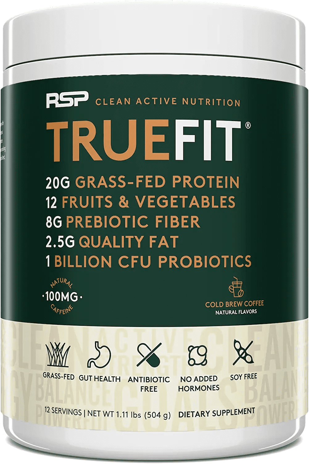 RSP TrueFit Grass Fed Whey Protein, Cold Brew Coffee Protein Powder, 12