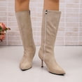 thumbnail image 5 of Women Pointed Toe Side Zipper Stiletto Knee High Boots Solid Color Faux Suede Elegant Fall Winter Boots Multi Color US Size 4.5 To 8.5 Beige, 5 of 9