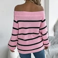 thumbnail image 6 of Annhoo Off the Shoulder Sweaters for Women Fall Winter Loose Long Sleeve Knitted Tops Fashion Stripe Printed Shirts, 6 of 6