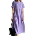 thumbnail image 1 of LUXUR Robe d'Été de Plage pour Femme, Robe Midi à Poches, Col Rond, Coupe Évasée, Respirante, Couleur Unie, Violet, 2TG, 1 of 3