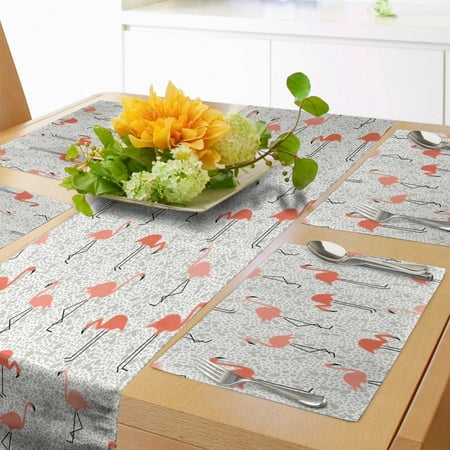

Flamingo Table Runner & Placemats Exotic Birds on Tropical Motifs Jungle Paradise Hipster Love Romance Set for Dining Table Decor Placemat 4 pcs + Runner 16 x90 Dust Salmon Coral by Ambesonne