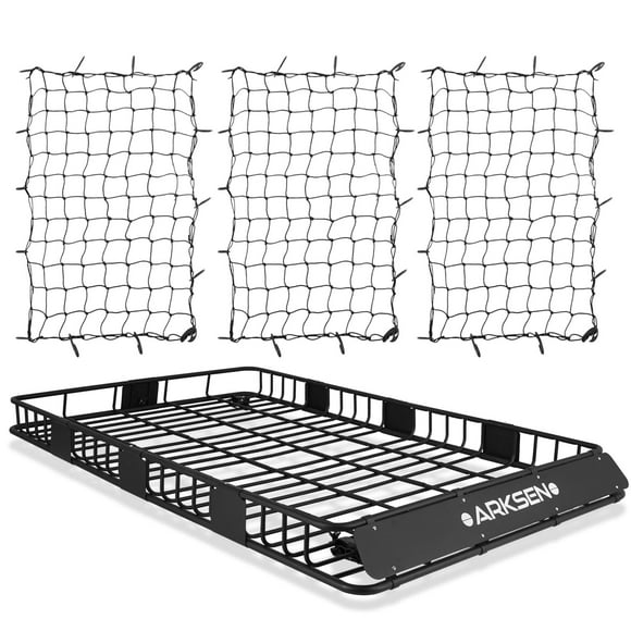 ARKSEN 84 x 50 Inch Universal 150LB Heavy Duty Roof Rack Cargo with Three Cargo Nets, Car Top Luggage Holder Carrier Basket for SUV, Truck, & Car Steel Construction