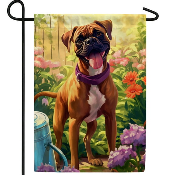 America Forever Spring Summer Boxer Dog Garden Flag 12.5 x18 inch Double Sided Boxer Puppy Floral Spring Garden Flag for Outdoor Dog Flag Yard Decoration