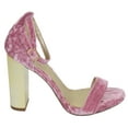 thumbnail image 2 of Delicious Women Thick Block Chunky High Heels Ankle Strap Open Peep Toe SHINY-S Velvet Pink Mauve / Gold Heel 5.5, 2 of 3