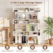 Topbuy 6-tier S-shaped Bookshelf 64 Open-back Bookcase Home Wood Organizer Free-standing Storage Shelf 2PCS White