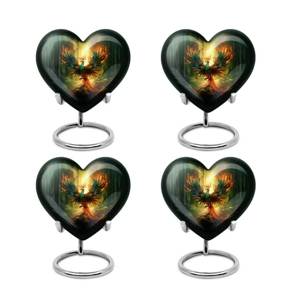 Phoenix Urns For Men & Women, Heart Elegant Urn, Ashes Keepsake Urn, Small Cremation Urns, Keepsake Box For Ashes, Funeral Urns For Ashes Adult Female, Ash Urns For Humans 3 Inch, Set Of 4