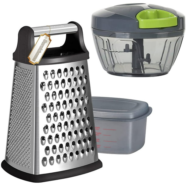 Box Grater with Container and Pull String Food Chopper for Cheese