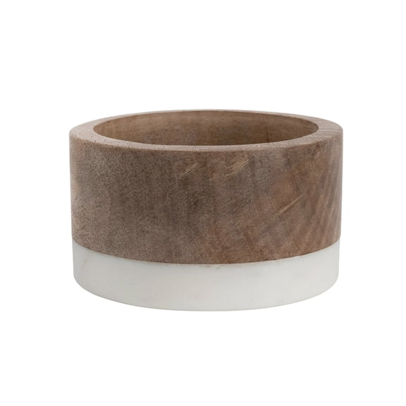 Creative Co-Op Mango Wood and Marble Bottle Holder