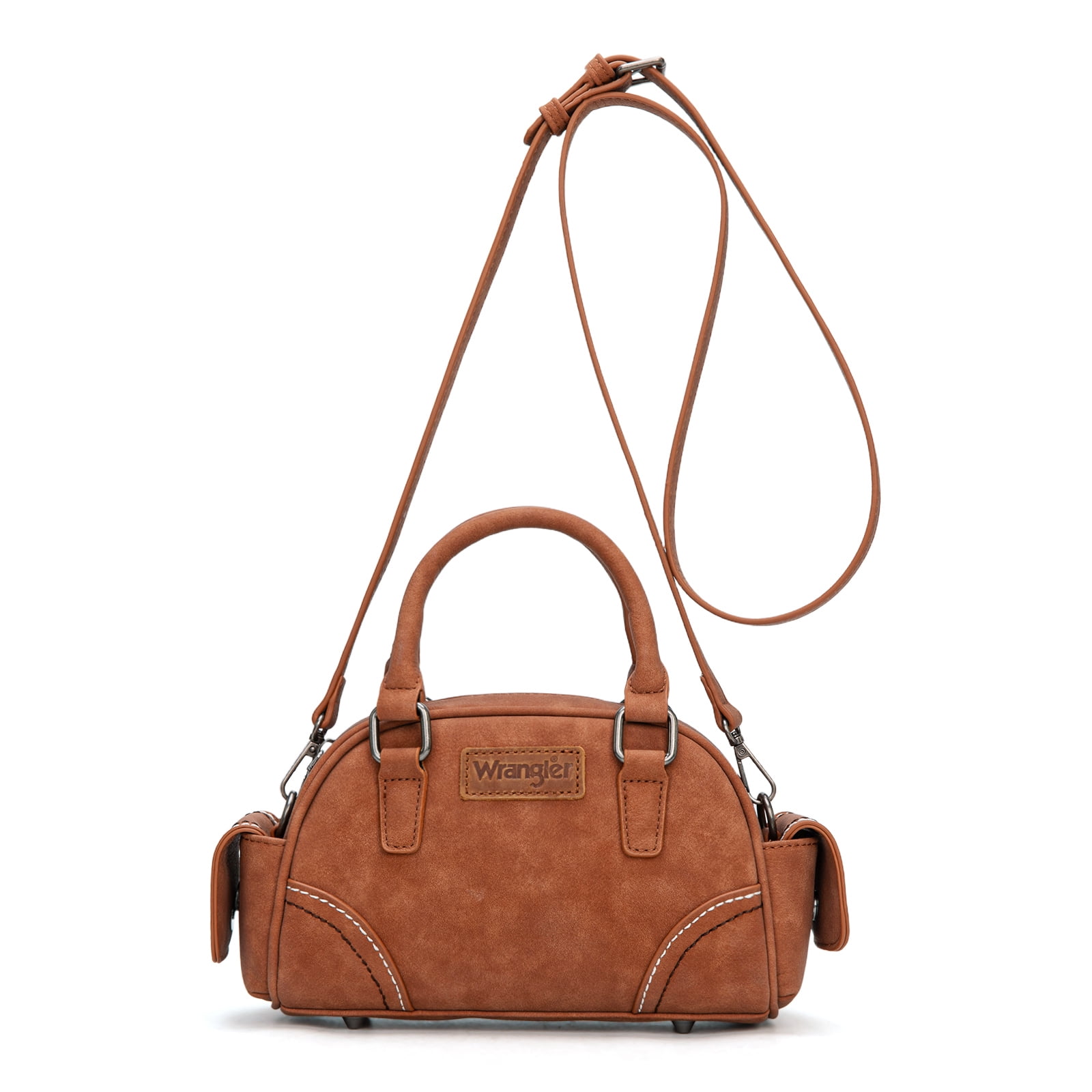 Wrangler Small Crossbody Purses for Women Boston Barrel Bag Mini Top Handle Bags with Crossbody Strap, Brown