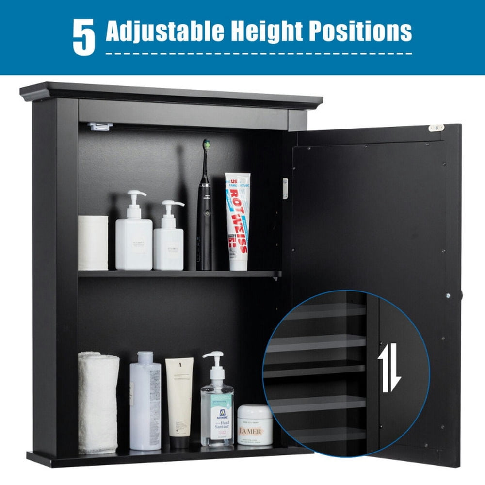 Finihen Bathroom Wall Cabinet, Wall Mounted Mirror Cabinet, Wall Mounted Bathroom Mirror Cabinet with 5-level Height-adjustable Shelf, for Bathroom, Black Finihen Bathroom Wall Cabinet, Wall Mounted Mirror Cabinet, Wall Mounted Bathroom Mirror Cabinet with 5-level Height-adjustable Shelf, for Bathroom, Black