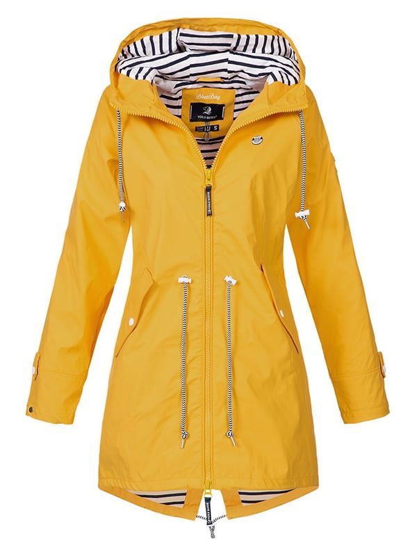 Women Rain Wind Waterproof Jacket  Ladies Hooded Long Sleeve Outdoor Raincoat 