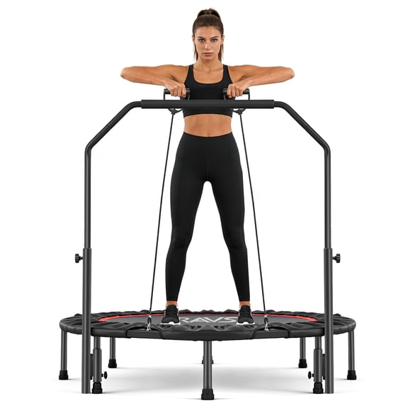 RAVS 48 Inch Rebounder Trampoline with Upgraded Non-Slip Stable Legs, Foldable Fitness Trampoline, Adjustable Handlebar, 450 lbs Weight Capacity for Adults