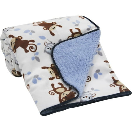 Bedtime Originals Mod Monkey Velour/Sherpa Blanklet