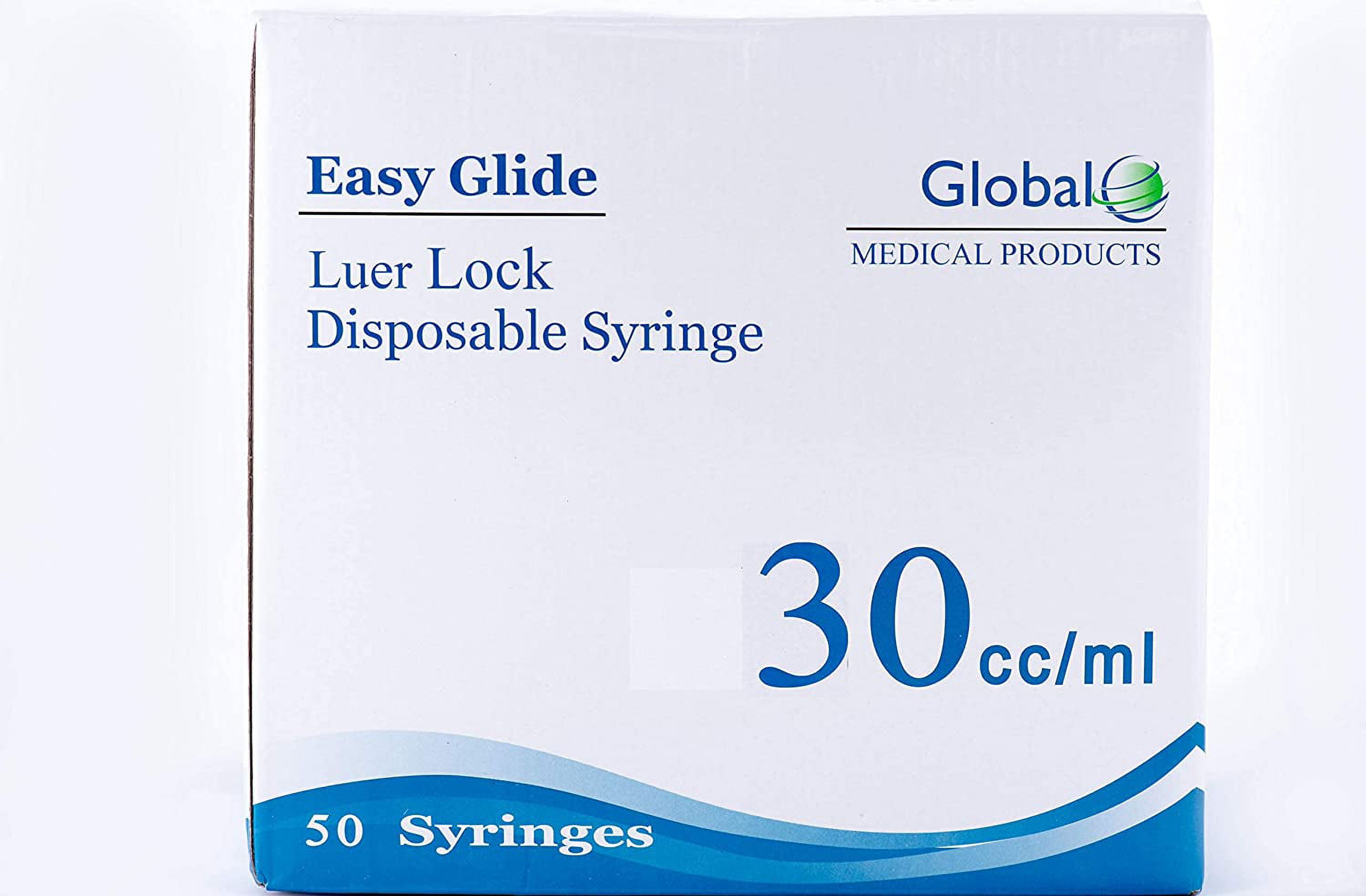30ml Syringe Only with Luer Lock Tip - 50 Syringes Without a Needle by Easy Glide - Great for Medicine, Feeding Tubes, and Home Care