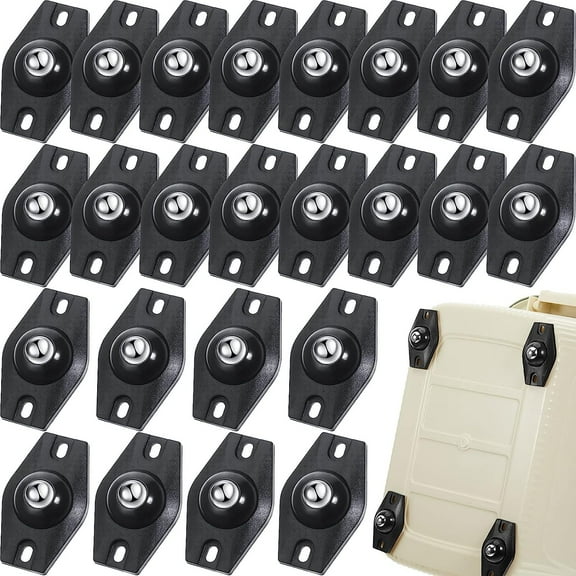 Self Adhesive Caster Wheels Mini Swivel Wheels 360 Degree Rotation Sticky Pulley Small Wheels for Projects Wheels with Ball Bearings Roller Casters for Furniture Storage Box Trash (24 Pieces, Black)