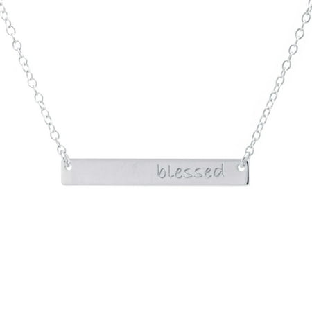 - Sterling Silver Blessed Engraved Bar Necklace
