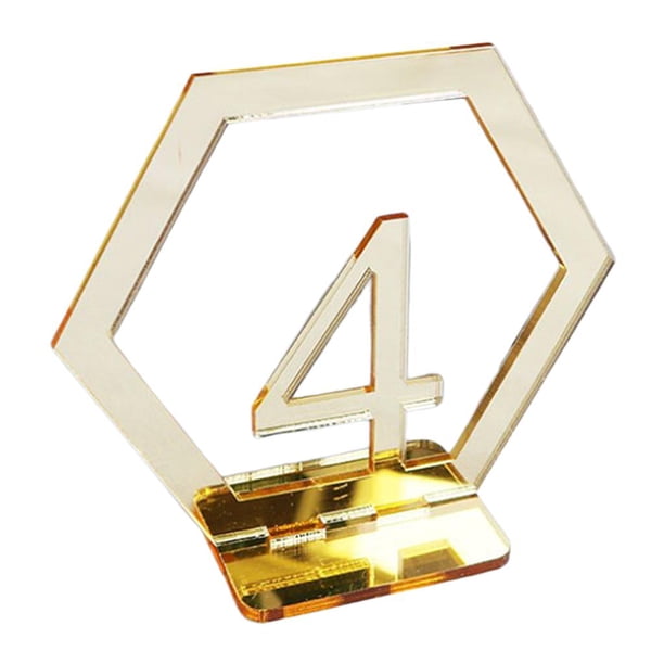 Números de mesa de boda de acrílico con forma hexagonal y base de soporte para decoración de mesa. 4