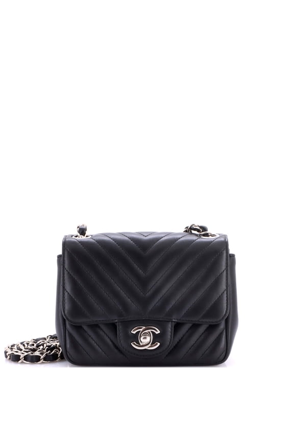 Pre-Owned Square Classic Single Flap Bag Chevron Lambskin Mini By Rebag
