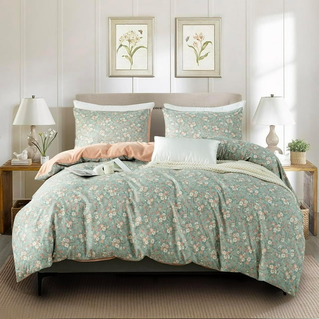 Rey Funda Nórdica Floral Algodón Suave 3 Piezas Rey Juegos de Ropa de Cama Flores Jardín