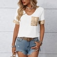 thumbnail image 2 of ZHYou Sequins Tops for Womens Contrast Casual Summer T Shirts Short Sleeve Solid Plain Tee Tops with Pockets,White,Size L, 2 of 8