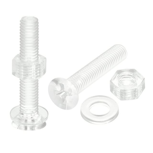 Unique Bargains M5 x 30mm Vis de Machine Phillips en Plastique avec Écrous et Rondelles Plates, Boulons de Machine à Tête Plate PC 20 Ensembles