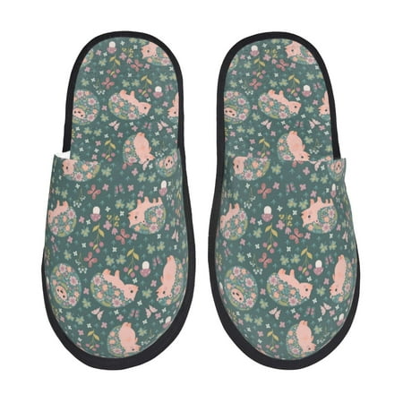 Balery Hedgehogs and Flowers Slient Indoor Furry Fleece Comfort House Shoes Soft Non-Slip Home Shoes Cotton slippers House Slippers-- Medium