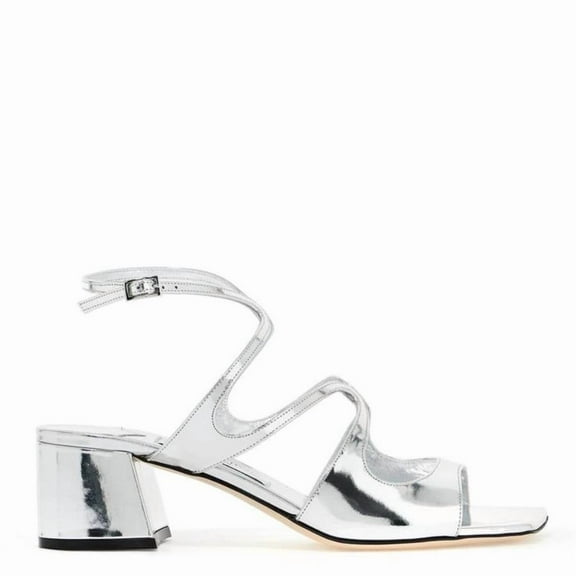 Jimmy Choo Azilia 45 Silver Metallic Sandals, Brand Size 37 ( US Size 7 )
