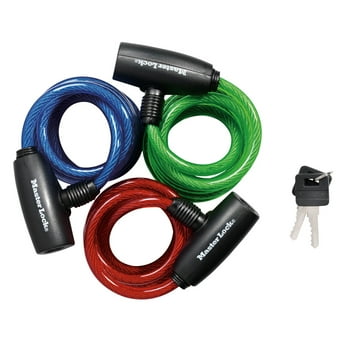 Master Lock 8127TRI 6 ft. Long Bike Lock Cable with Key, Assorted Colors, 3 Pack Keyed-Alike