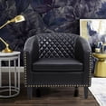 thumbnail image 2 of Accent Barrel Arm Chair for Living Room, PU Leather Upholstered Bucket Club Chair with Nailhead Trim & Solid Wood Legs, Modern Leisure Single Reading Sofa Chair for Bedroom Study Apartment, Black, 2 of 7