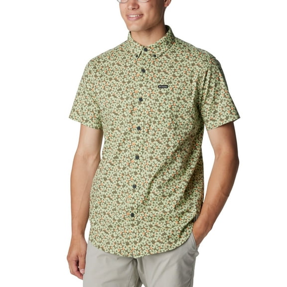 Columbia Men's Rapid Rivers Printed Short Sleeve Shirt, Sage Leaf Geobloom, Small
