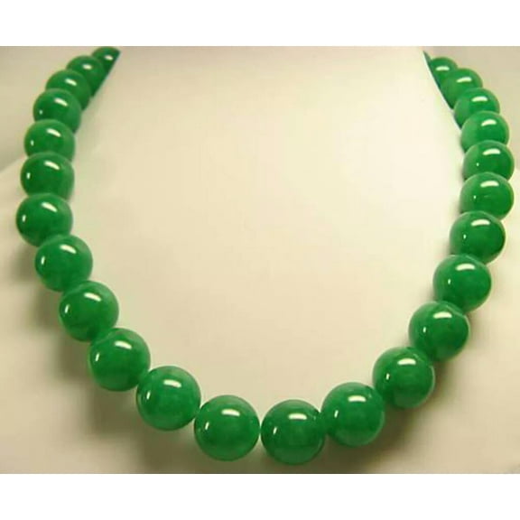 K-KED BEAUTIFUL NATURAL GREEN JADE 12MM ROUND GEMSTONE BEADS NECKLACES 18" STRAND