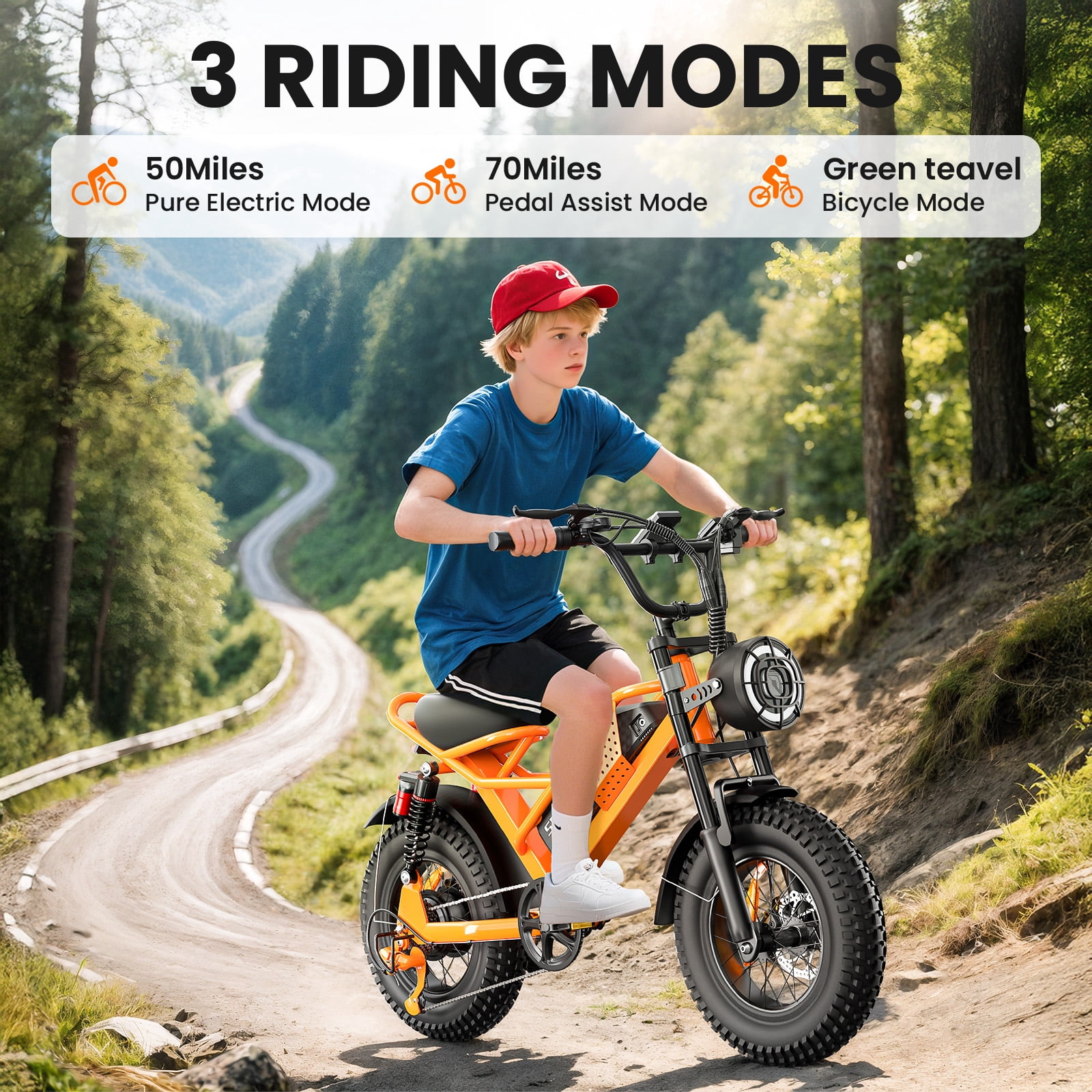 Spacewalk 16" Fat Tire Ebike, 750W, 21.7MPH, 48V/15AH Battery, 4 Shock Absorbers, Compact for Riders Under 5'2" & Teens.