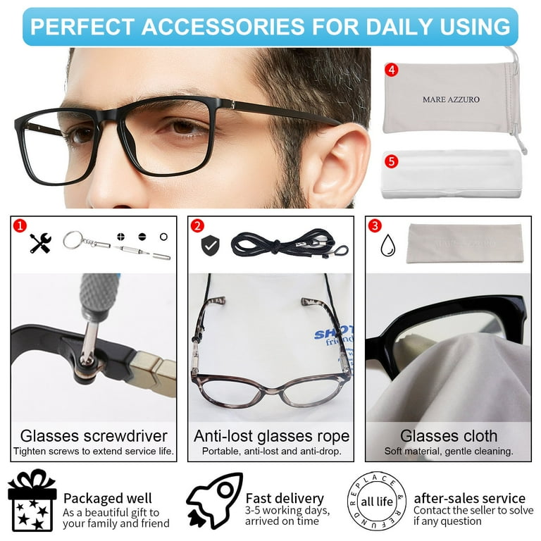 MARE AZZURO Lightweight Reading Glasses Men Designer Readers 1.00 1.25 1.50 1.75 2.00 2.25 2.50 2.75 3.00 3.50 4.00 5.00 6.00 Black 4.0