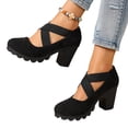 thumbnail image 4 of Busydd Womens Dress Shoes Trendy Flock Chunky and Block Heel Shoes Casual Criss Cross Strap Round Toe Shoes 41, 4 of 9
