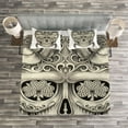 thumbnail image 3 of Ambesonne Grey Quilted Bedspread Set 3 Pcs, Floral Sugar Skull, Queen Size, Grey Ivory, 3 of 3