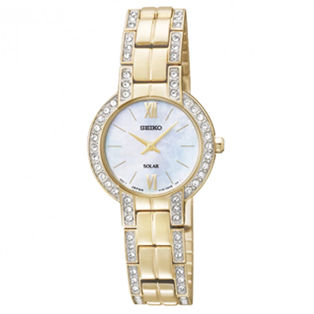 Seiko Women's SUP200 Solar MOP Dial Gold Plated Steel Bracelet Watch