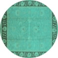 thumbnail image 1 of Ahgly Company Machine Washable Indoor Round Oriental Turquoise Blue Industrial Area Rugs, 5' Round, 1 of 4