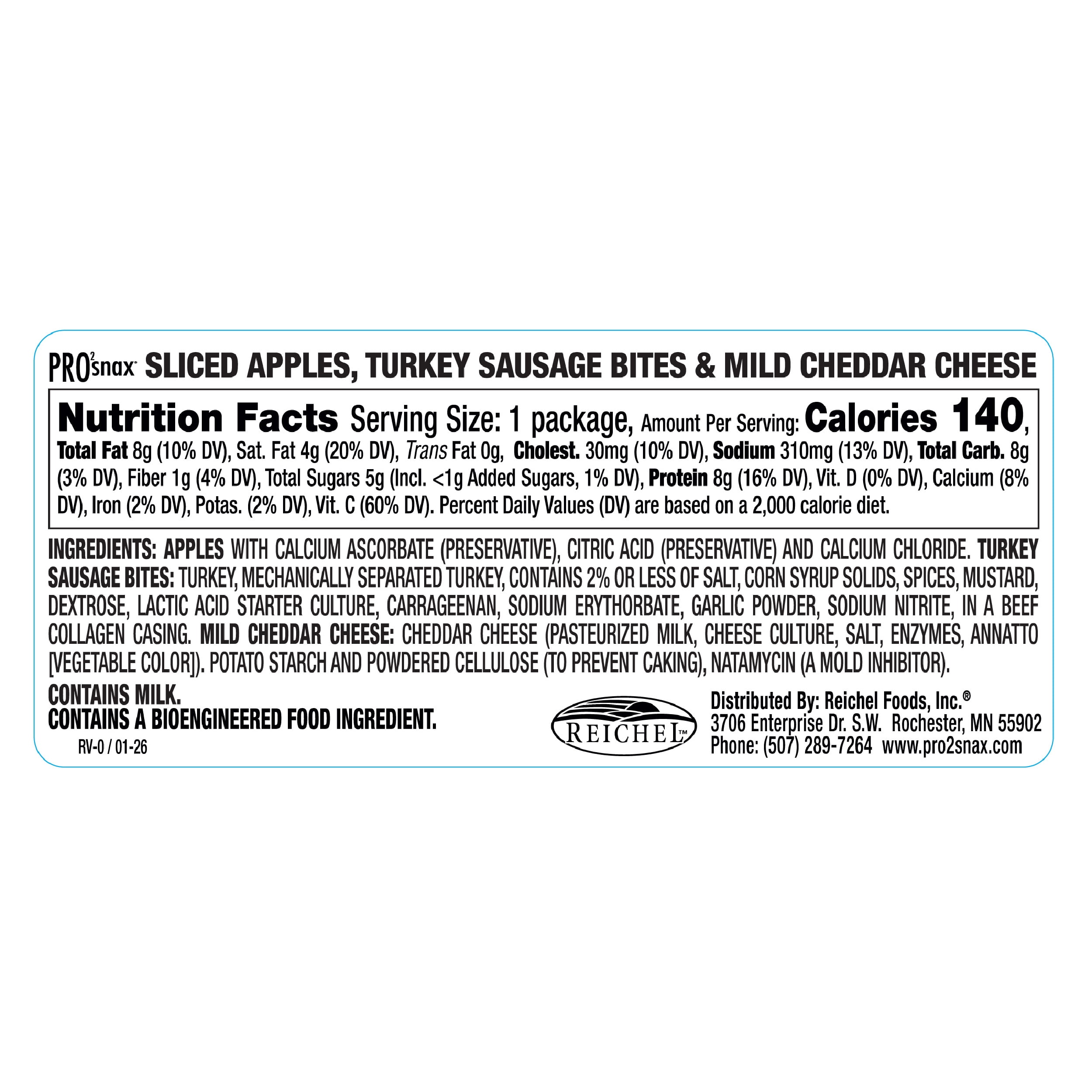 PRO2snax Sliced Apples, Turkey Sausage Bites & Mild Cheddar Cheese, 2.85 oz