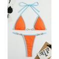 thumbnail image 3 of Women Triangle Halter Bikini Set High Cut String Thong Bathing Suit Self Tie Two Piece Swimsuit Swimwear with Faux Pearl Decor Orange M, 3 of 7