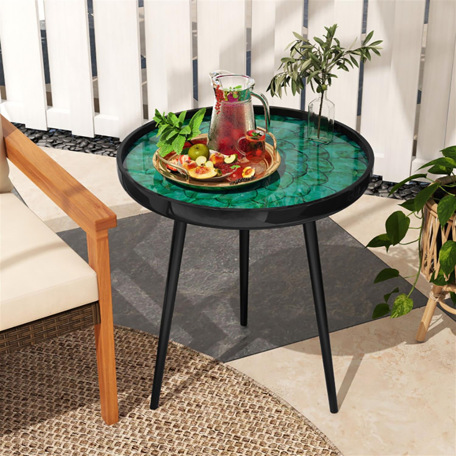 Demi Bonn 20" Round Sofa Side Table, Modern End Table with Sea Shell Decoration for Small Spaces, Living Room, Bedroom, Green