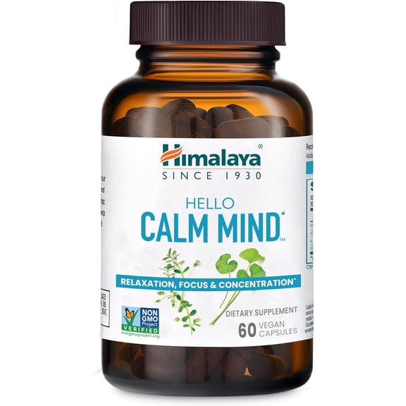 Himalaya Hello Calm Mind, with Bacopa and L-Theanine, for Relaxation & Concentration, 60 Capsules