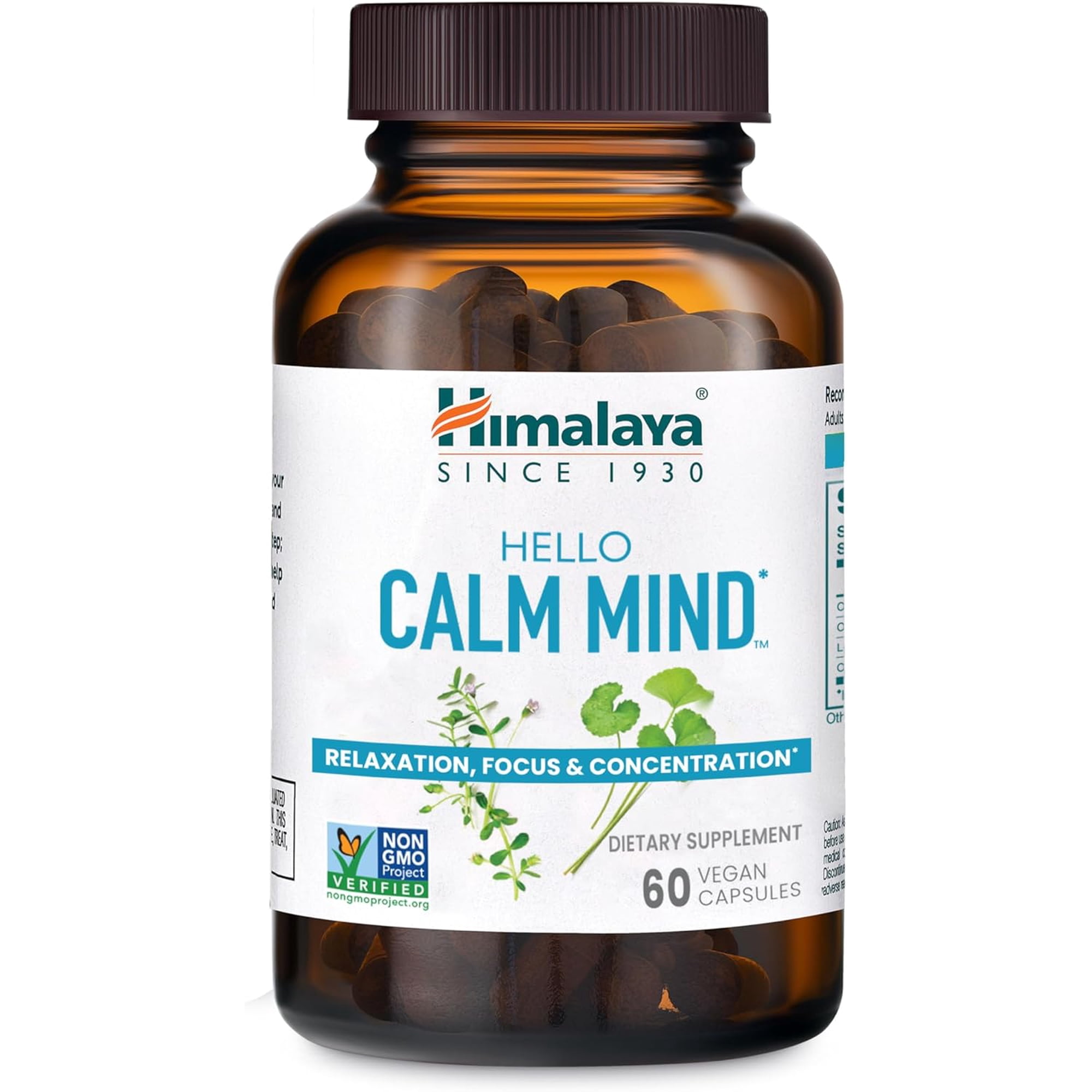 Himalaya Hello Calm Mind, with Bacopa and L-Theanine, for Relaxation & Concentration, 60 Capsules