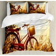 thumbnail image 1 of Bicycle Duvet Cover Set King Size, Classic Retro Style Bike in Sepia Tones Romantic Sunset Rural View Picture, Decorative 3 Piece Bedding Set with 2 Pillow Shams, Red Orange Yellow, by Ambesonne, 1 of 3