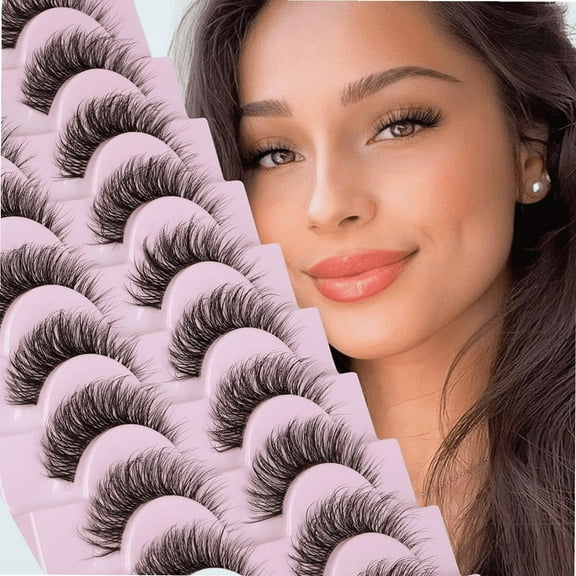 Lashes Natural Look with Clear Band Wispy Short Fake Lashes Fluffy C Curl Faux Mink Lashes Volume Strip Eyelashes 10 Pairs by Calphdiar
