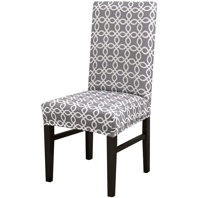 Dining Chair Cover Set Stretch Spandex Short Dining Chair Slipcovers Removable Washable Decorative Chair Protector Seat Covers for Dining Room Home Wedding Banquet Party Hotel Decor (Grey-03, 2 Pack)