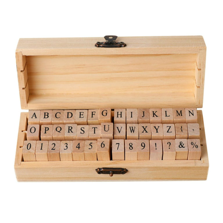 Alphabet Rubber Stamp Set with Antique Wooden Box