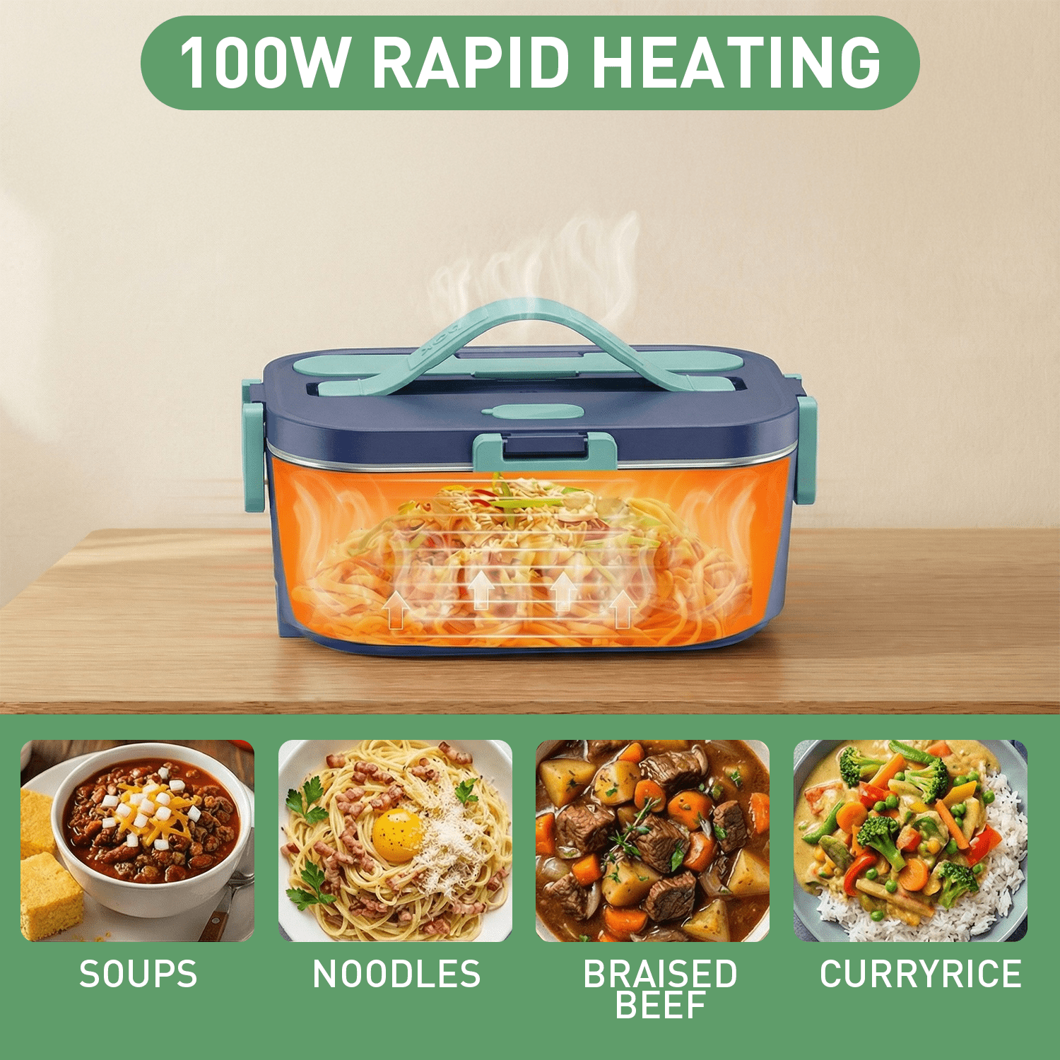 Electric Lunch Box Food Heater, Upgrade 100W High Power Portable Food Warmer, Heated Lunch Box for Adults Car/Home with 2L Removable Stainless Steel Container, 12V/24V/110V/220V