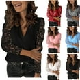 thumbnail image 3 of LoyisViDion Womans Shirts Large Size Women Lace Tops Solid Splicing Long Sleeve Slim Blouse V-Neck Tops Shirt Wine 14(XXXL), 3 of 7